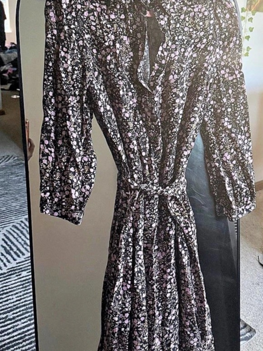 J.Crew Tie-waist shirt-dress in ditsy floral print Floral Shirt Dress Black &